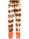 Amiri Tie-dye Print Cotton Track Pants In Brown