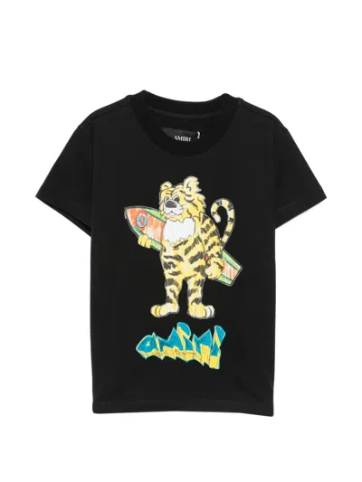 Amiri Kids' Tiger-print Logo-print T-shirt In Black