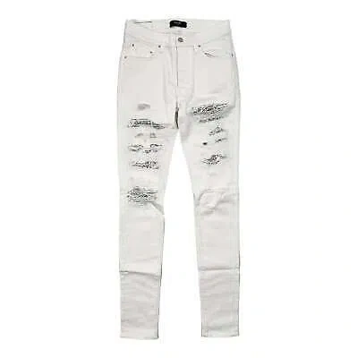 Pre-owned Amiri Tonal Bandana Patch Thrasher Jeans White