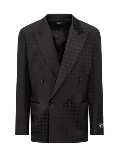 Amiri Double-breasted Satin-jacquard Suit Jacket In Black