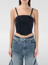 Amiri Cropped Denim Bustier Top With Spaghetti Straps In Black