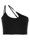Amiri Asymmetric Knit Cropped Top In Black