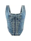 Amiri Ma Quad Denim Corset Top In Classic Mid Indigo