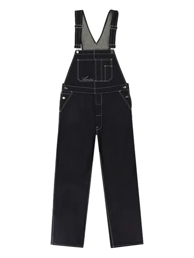 Amiri Topstitch Denim Overalls In Blue
