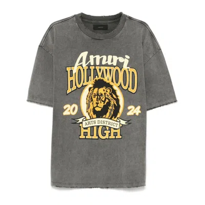 Amiri High Lion Distressed Cotton Graphic T-shirt In Grey
