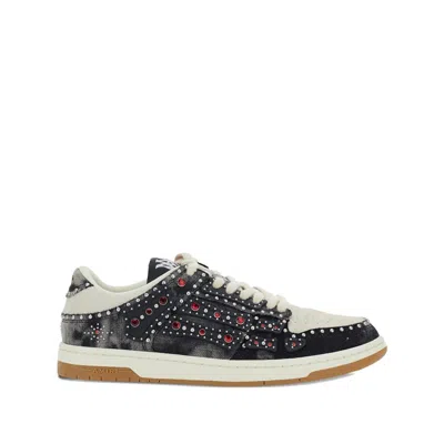 Amiri Skel Top Black Sneaker With Beads And Crystals Application And Logo On The Heel In Fabric And Cotton