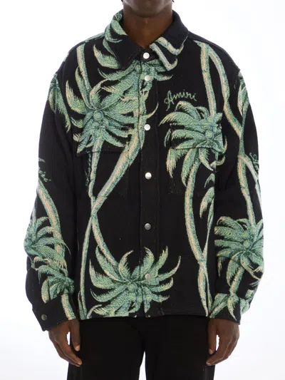 Amiri Twisted Palms Tapestry Overshirt In Black