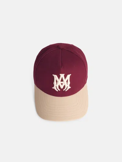 Amiri Two-tone Cotton And Leather Cap In Burgundy