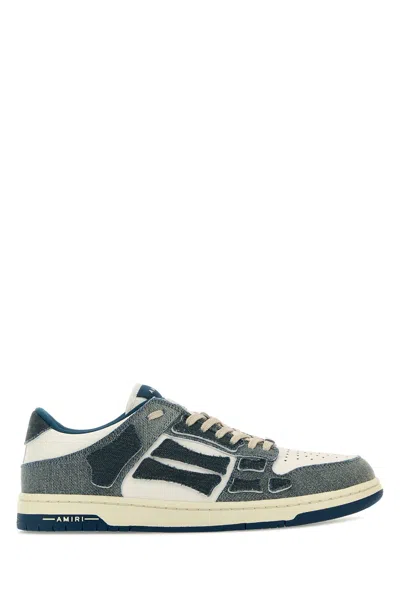 Amiri Two-tone Denim And Leather Skel Sneakers