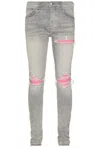 Amiri Mx1 Distressed Leopard Panel Skinny Jeans In Concrete Grey