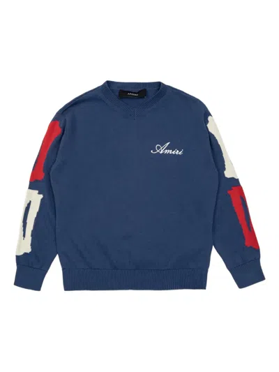 Amiri Kids' V-neck Embroidered Sweater In Blue