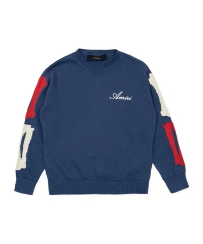 Amiri V-neck Embroidered Sweater In Blue