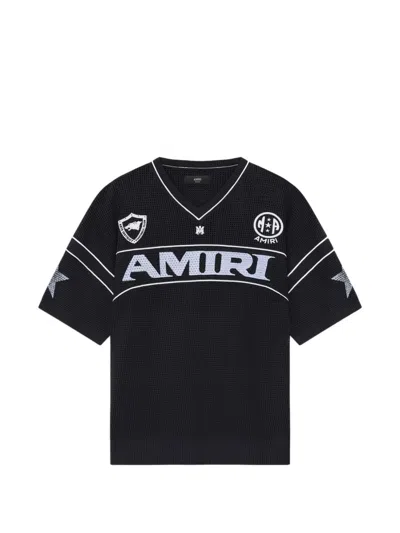 Amiri Sport Mesh V Neck Graphic Star T Shirt In Black