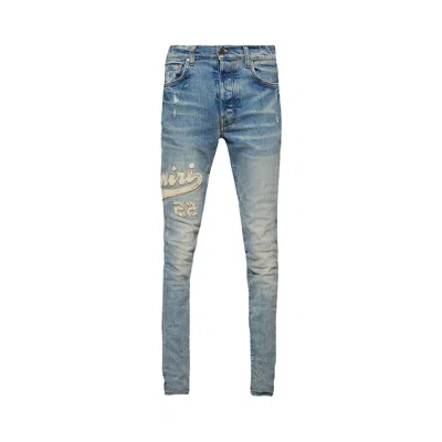 Pre-owned Amiri Varsity Applique Logo Jean 'clay/indigo' | Blue | Men's Size 32