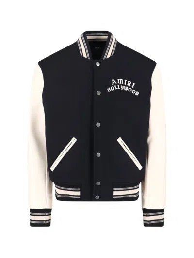 Amiri Varsity Jacket With White Contrasting Sleeves And Embroidered Detailing In Black