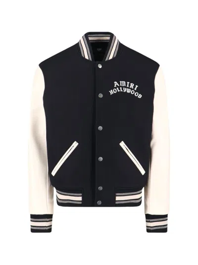 Amiri Varsity Jacket With White Contrasting Sleeves And Embroidered Detailing In Multi