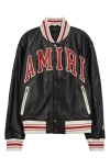 Amiri Black Bomber Jacket With Logo Patch In Leather Man In Black