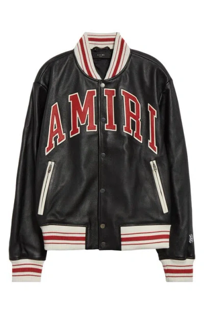 AMIRI AMIRI VARSITY LOGO LEATHER BOMBER JACKET