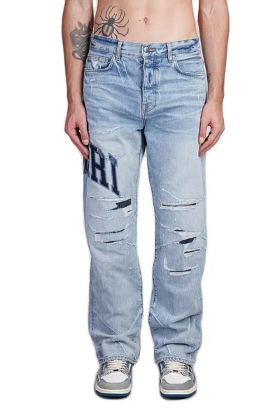 Amiri Varsity Logo Repair Mid-rise Straight-leg Jeans In Blue