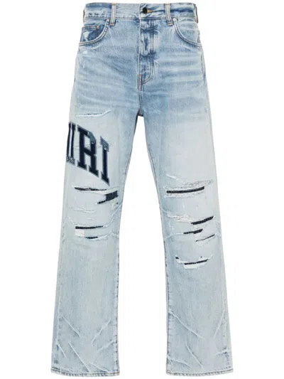 Amiri Varsity Logo Repair Mid-rise Straight-leg Jeans In Blue