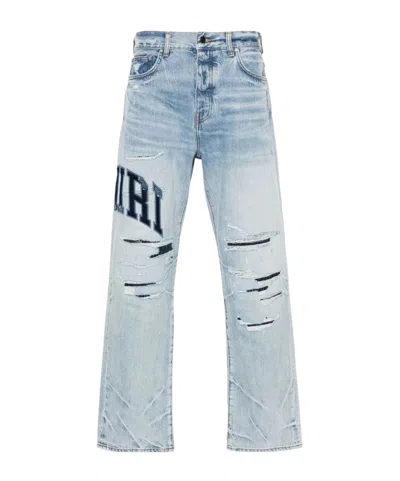 Amiri Varsity Logo Repair Mid-rise Straight-leg Jeans In Blue