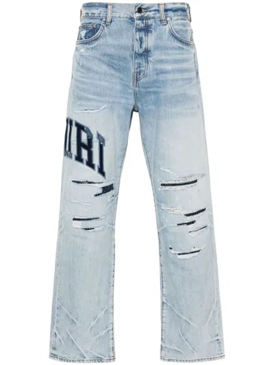 Amiri Varsity Logo Repair Mid-rise Straight-leg Jeans In Blue