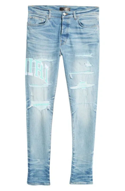 Amiri Varsity Logo Skinny Jeans In Blue
