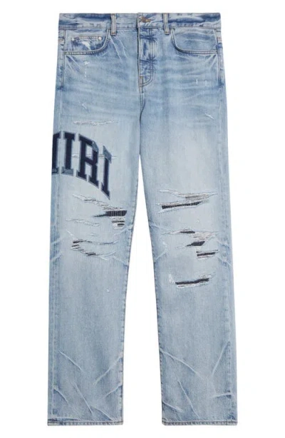 Amiri Varsity Logo Repair Mid-rise Straight-leg Jeans In Blue