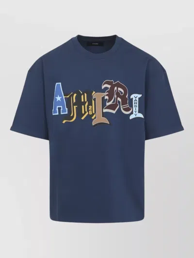 Amiri Varsity Patch Oversized Graphic Logo T-shirt In Blue
