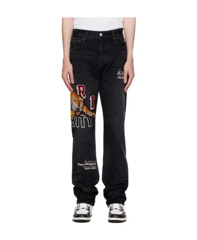 Amiri Varsity Tiger Straight-leg Jeans In Black