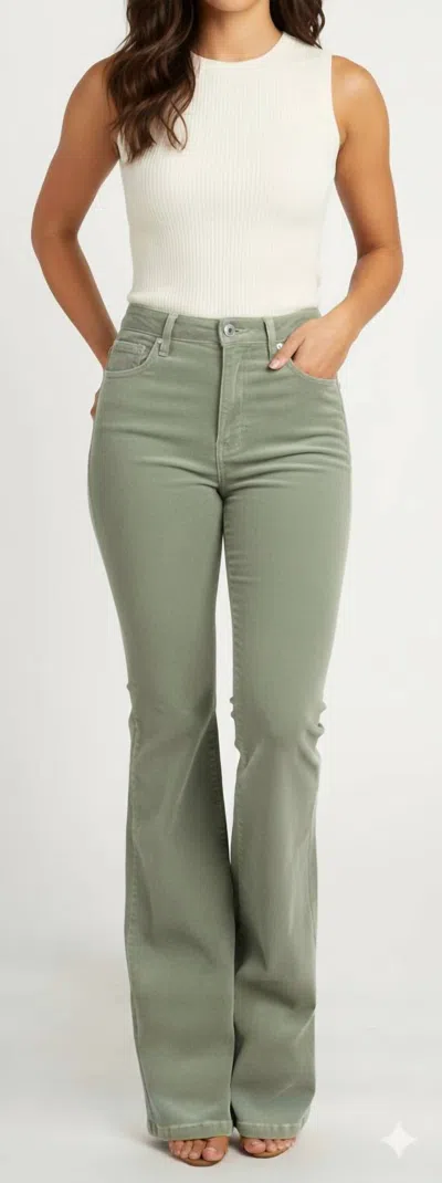 Amiri Velour Flare Stack Jeans Pants In Pale Lime In Green