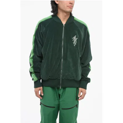 Amiri Velour Rain Forest Track Sweatshirt With Tape Side Bands In Green