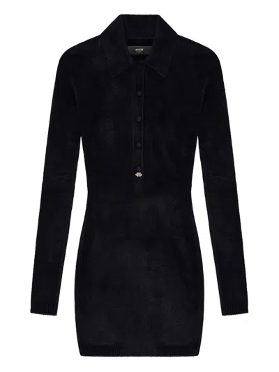 Amiri Velvet Long-sleeve Mini Dress In Black