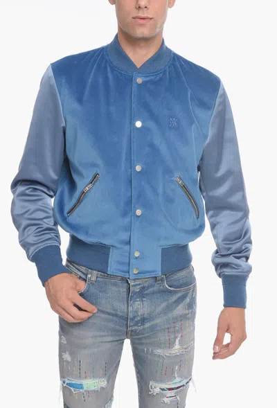 Amiri Velvet Satin Bomber Jacket In Blue