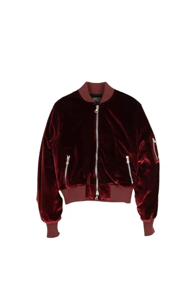 Amiri Velvet Satin Bomber Jacket- Burgundy In Red