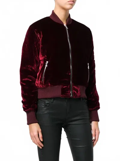 Amiri Velvet Satin Bomber Jacket In Burgundy In Red