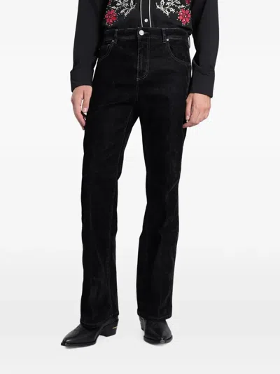 Amiri Velvet-finish Bootcut Jeans In Black