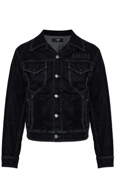 Amiri Vintage Cut Flock Denim Jacket In Black