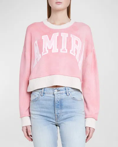 Amiri Vintage Logo Cashmere Crewneck Crop Sweater In Flamingo Pink