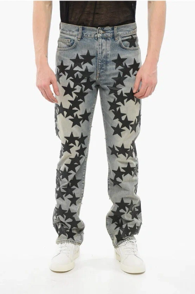 Amiri Vintage Wash Chemist Denims With Leather Patches 21cm In Grey