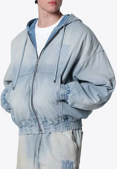 Amiri Washed Denim Bomber Jacket In Blue