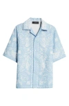 Amiri Bandana Linen And Cotton Bowling Shirt In Cerulean