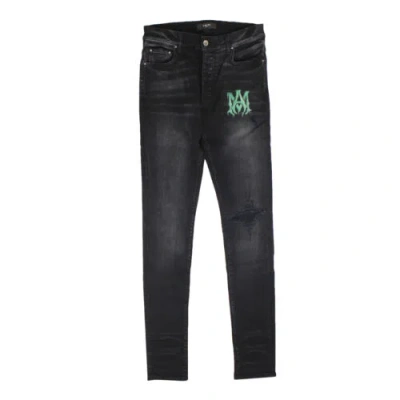 Pre-owned Amiri Watercolor Logo Jean Aged Black Straight-fit Jeans Size 34 $1190