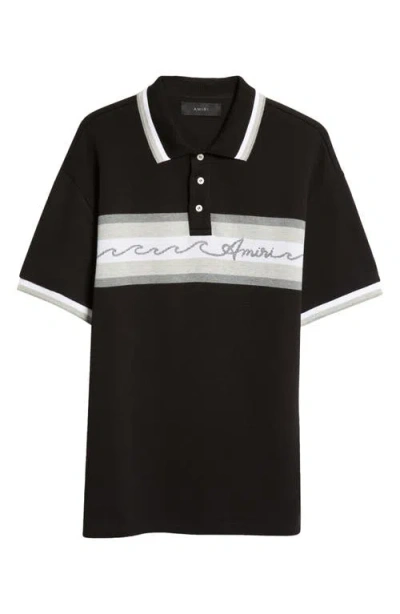 Amiri Black Wave Baja Stripe Polo