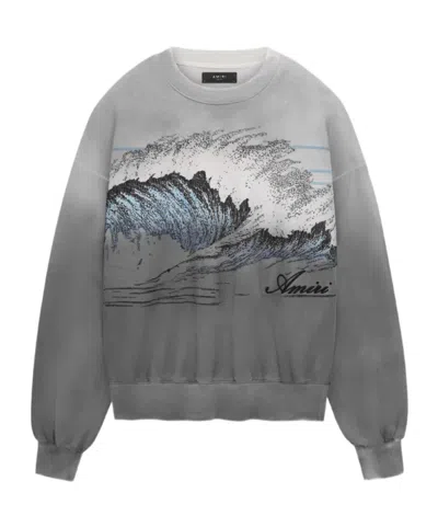 Amiri Wave-print Oversized Sweatshirt In Gray