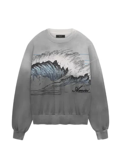 Amiri Wave-print Oversized Sweatshirt In Gray