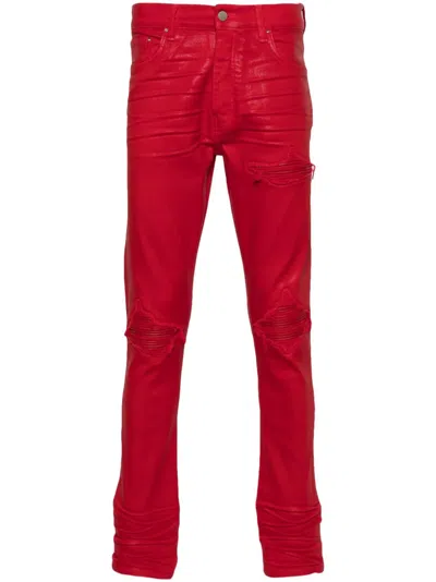 Amiri Wax Mx1 Low-rise Skinny Jeans In Red
