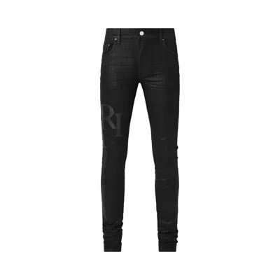 Pre-owned Amiri Waxed Staggered Logo Skinny Jean 'black Wax' | Men's Size 38