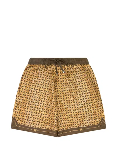 Amiri Brown Weave Pattern Silk Shorts