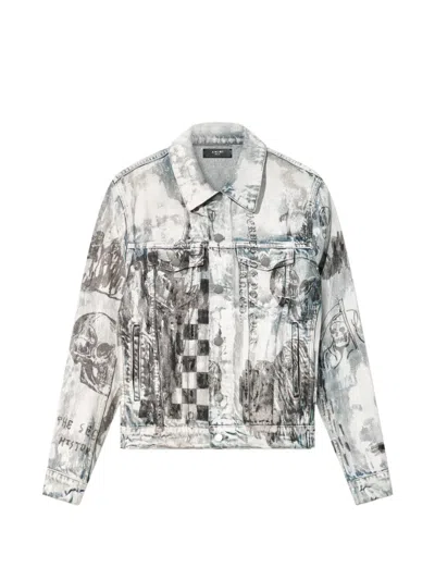 Amiri Wes Lang Sketch-print Denim Jacket In Gray